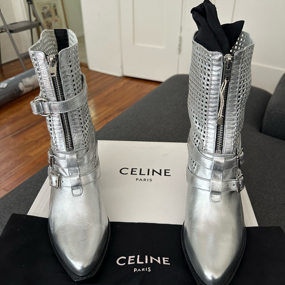 Celine Silver Ankle Boots